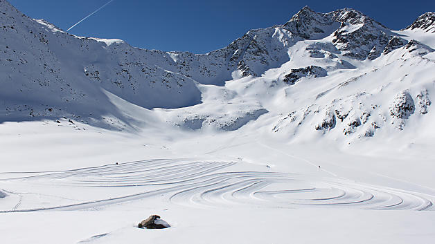 Val Senales Glacier above Maso Corto, alpine village