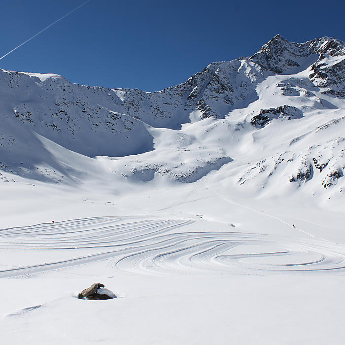 Val Senales Glacier above Maso Corto, alpine village